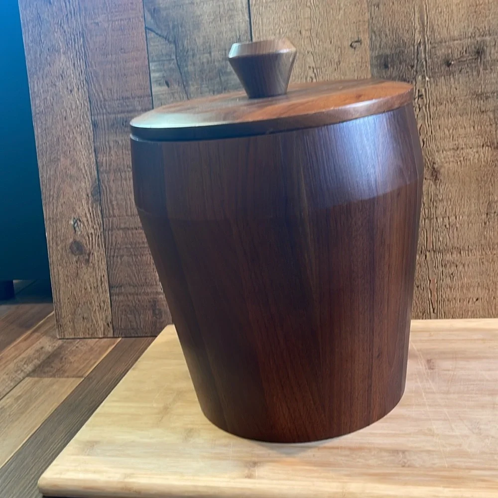 Vintage Vermillion Walnut Wood Ice Bucket MCM Dansk Era Large